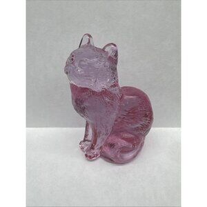 Mosser Glass Pink Cranberry Ice Sitting Cat Kitty Figurine EUC